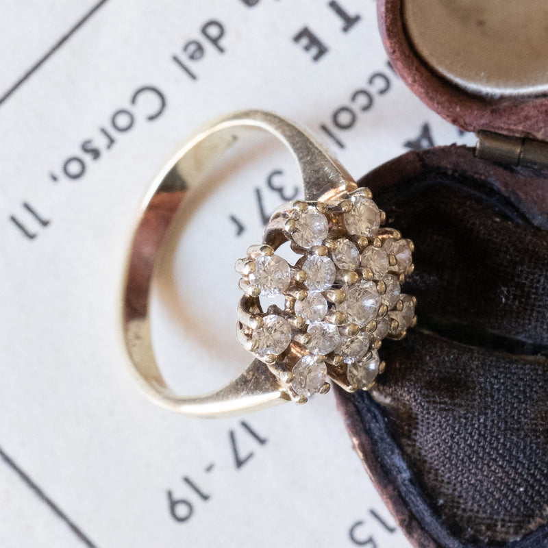 Vintage 14K gold daisy ring with brilliant cut diamonds (approx. 1ctw), 1960s / 1970s