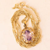 Vintage Collier mit 8K Gelbgold Kette und 8K Gelbgold Anhänger mit Amethyst (ca. 2.50ct), 60er/70er Jahre