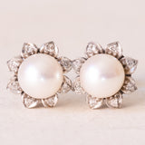 🌸Vintage Ohrringe aus 18 Karat Weißgold mit Perlen und Diamanten, 60er Jahre