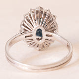 🌼Vintage Daisy Ring aus 14 Karat Weißgold mit Saphir (ca. 2.60 ct.) und Diamanten (ca. 0.45 ctw), 60er/70er Jahre