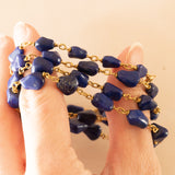 Collana vintage in oro giallo 18K con lapislazzuli, anni ‘60/‘70