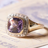 🔮 Anello vintage in oro 9K con ametista e diamanti, anni ‘70