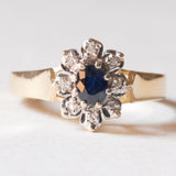 Vintage 14 Karat Gelb- und Weißgold mit Saphir (ca. 0.35 ct) und Diamanten (ca. 0.08 ctw), Gänseblümchenring, 50er/60er Jahre