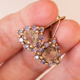 Vintage Ohrringe aus 9 Karat Gold mit Rauchquarz und lila Iolithen, 80er Jahre