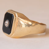 Anello vintage da uomo in oro 9K con onice e pietra bianca imitazione di diamante, anni ‘60