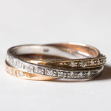 Винтажное трехцветное кольцо из 14-каратного желтого, белого и розового золота с бриллиантом, 70-е годы