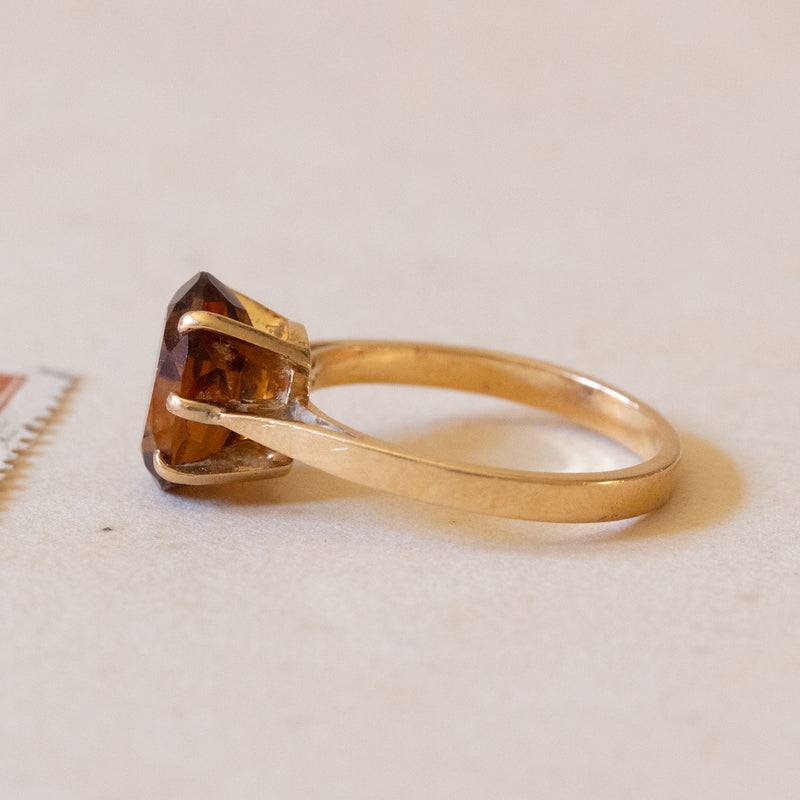 Solitaire ring in 18K gold with citrine quartz, 1960s