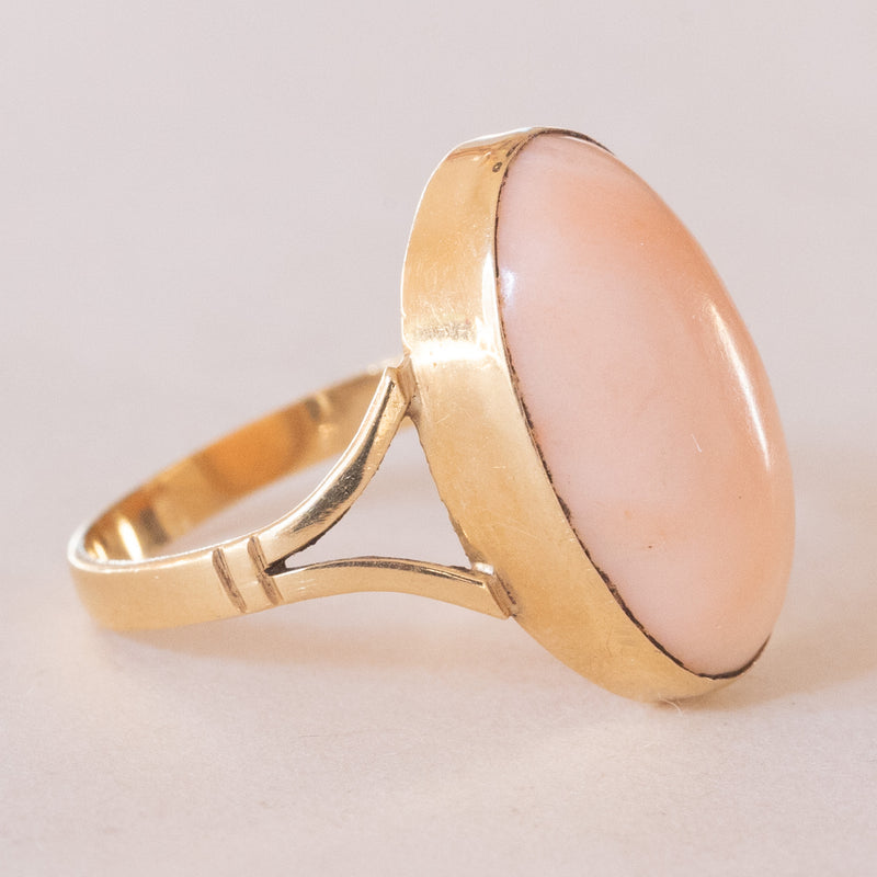 Bague Vintage Années 50 Or Jaune 18K Avec Corail Rose - Taille ITA 17.5 (US 8.3)