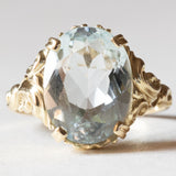 Anello vintage in oro 14K con acquamarina (4ct ca.), anni ‘60