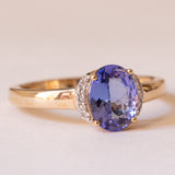 Anello vintage in oro 9K con tanzanite e zaffiri bianchi, anni ‘80