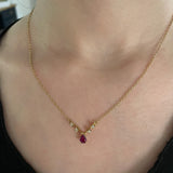 Vintage necklace in 18K gold with ruby and diamonds (0.08ctw approx.), 70s / 80s