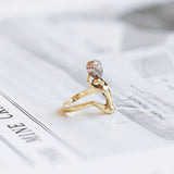 Vintage 14K gold ring with teardrop cut diamond (0.58ct), 70s