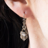 Art-Deco-Platinohrringe mit Diamanten im alten Minenschliff (ca. 0.30 Karat) und Diamanten im Rosettenschliff, 30er Jahre