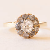 Antiker Gänseblümchen-Ring aus 14 Karat Gelbgold und Silber mit Diamanten aus der Mitte der alten Mine (ca. 0.40 ct) und Rosetten-Seitendiamanten, 10er Jahre