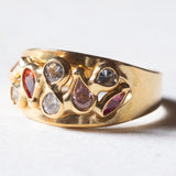 Vintage-Ring aus 18 Karat Gold mit weißer und fuchsiafarbener Glaspaste sowie rosa und orangefarbener Glaspaste, 70er/80er Jahre