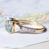 Vintage 18K gold ring with synthetic blue spinel and white stones, 1980s