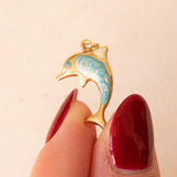 Vintage Dolphin Charm in 18K Yellow Gold with Blue and White Enamels, 70s