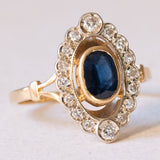 Französischer Vintage Navette-Ring aus 18 Karat Gelbgold und 18 Karat Weißgold mit Saphir und Diamant (ca. 0.24 Karat), 60er