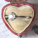 Retro-Solitär aus 18 Karat Weißgold mit altem Diamanten im Minenschliff (ca. 0.80 ct), 40er Jahre