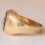 Vintage Herrenring aus 9 Karat Gold mit Onyx und weißem Diamantimitat, 60er Jahre