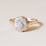 Antique 18K gold daisy ring with diamonds, 30s / 40s