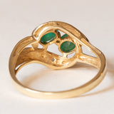 Vintage contrarié ring in 14K gold with emeralds and diamonds, 60s