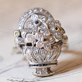 Vintage Flower Basket Ring aus 18 Karat Gold, weißen Diamanten, gelben Fancy-Diamanten und Saphiren, 60er