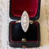 Bague navette vintage en or 18 carats avec diamants (environ 2.80 ct), années 40/50