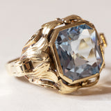 Anello vintage in oro 14K con spinello azzurro, anni ‘60/‘70