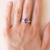 Anello vintage in oro 9K con tanzanite e zaffiri bianchi, anni ‘80