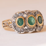 Vintage Antique Style 18K Yellow Gold & Silver Emerald (Approx.0.80ctw) & Diamonds (Approx.0.36ctw) Ring, 60s