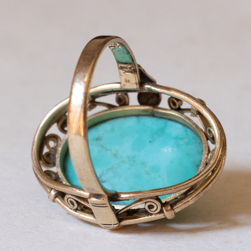 8K gold ring with turquoise, 1940s