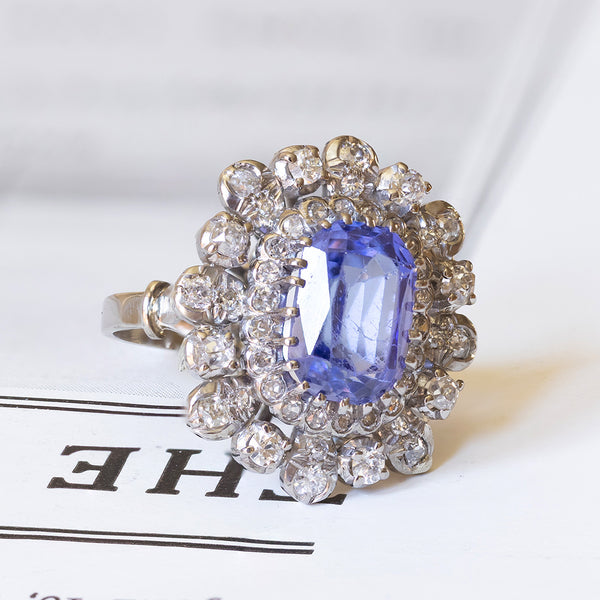 Ring converted from susta in platinum and 18K white gold with tanzanite (3ct approx.) And diamonds (1ctw approx.)