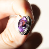 Vintage Halskette aus 14 Karat Weißgold mit Amethyst (ca. 6 Karat) und Diamant (ca. 0.12 Karat) mit Silberkette, 70er