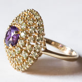 Vintage 8K Gold Patch Ring mit Amethyst (ca. 1.10 ct) und Peridots (ca. 1.50 ctw), 70er Jahre