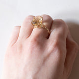Anello vintage da cocktail in oro 18K con quarzo citrino (6ct ca.), anni ‘50/‘60