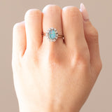 🌌 Vintage 14 Karat Weißgold Triplet Opal & Diamanten im Brillantschliff (ca. 0.24 ctw) Gänseblümchen-Ring, 60er Jahre