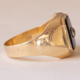 Vintage Herrenring aus 9 Karat Gold mit Onyx und weißem Diamantimitat, 60er Jahre