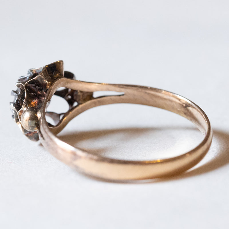 Solitario antico in oro 18K e argento con diamante di taglio rosetta, primi del ‘900