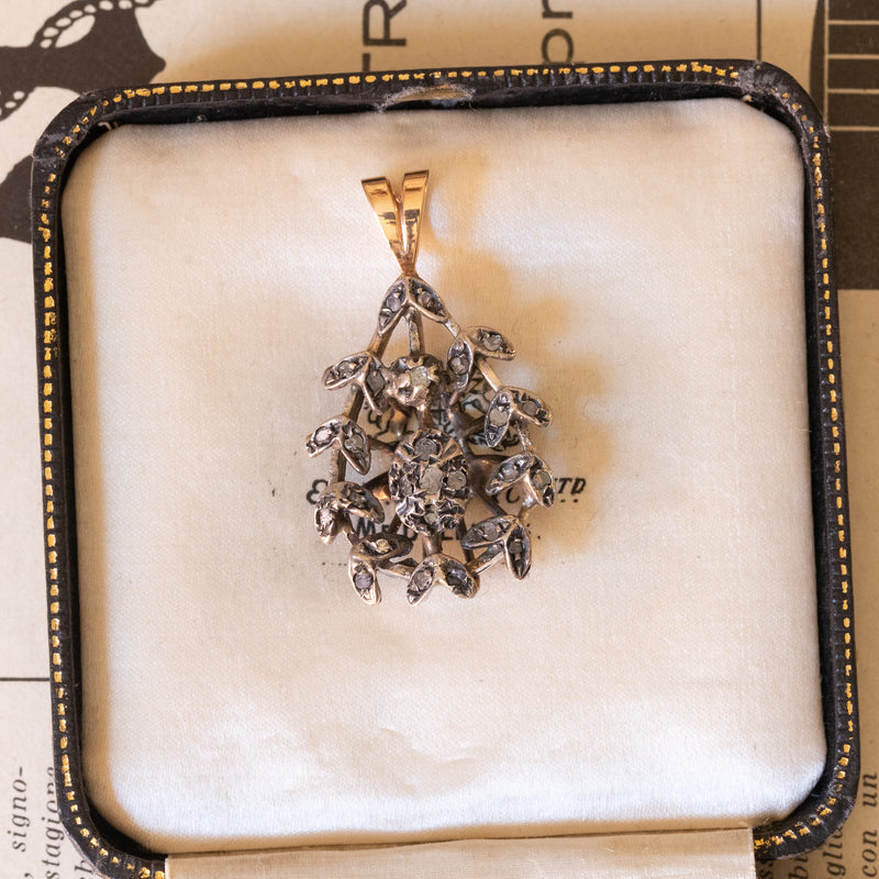 Pendentif ancien en or 18 carats et argent avec diamants taillés en rosette, début des années 1900
