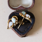 Vintage 14K gold earrings with opals and diamonds, 70s