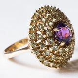 Vintage 8K Gold Patch Ring with Amethyst (approx. 1.10ct) and Peridots (approx. 1.50ctw), 70s