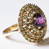 Vintage 8K Gold Patch Ring mit Amethyst (ca. 1.10 ct) und Peridots (ca. 1.50 ctw), 70er Jahre