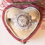 Vintage Daisy Ring aus 18 Karat Weißgold & Platindiamant (ca. 0.86 Karat), 60er