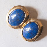 Vintage 18K Yellow Gold Lapis Lazuli Earrings, 60s