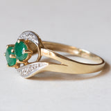 Vintage contrarié ring in 14K gold with emeralds and diamonds, 60s