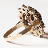 Anello vintage a margherita in oro 8K con granati, anni ‘60