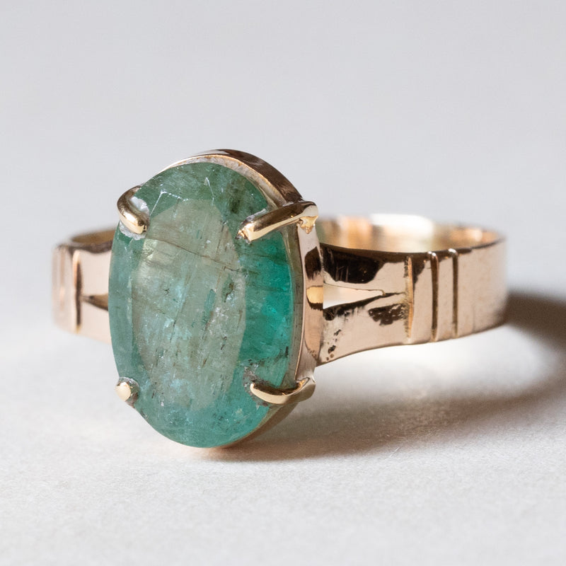 🐍 Solitario vintage in oro 14K con smeraldo, anni ‘40/‘50