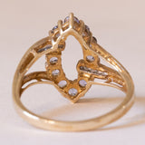 Anello vintage a navette in oro 8K con ioliti lilla e diamanti, anni ‘70