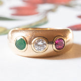 Vintage gypsy ring in 18K yellow gold with ruby ​​(0.30ct approx.), diamond (0.25ct approx.) and emerald (0.25ct approx.), 70s